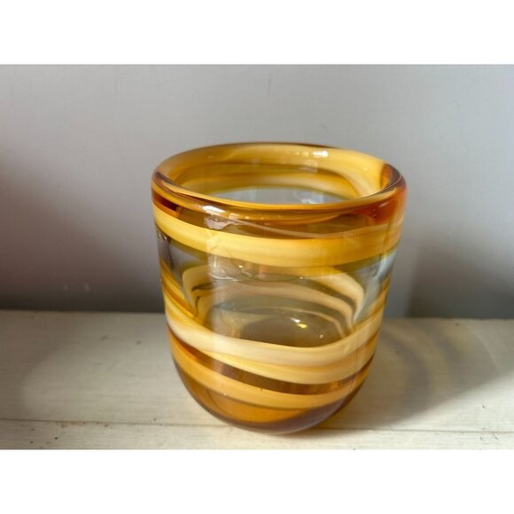 Hand-Made Art Glass Vase Clear to Yellow Scrolls - Picture 8 of 11